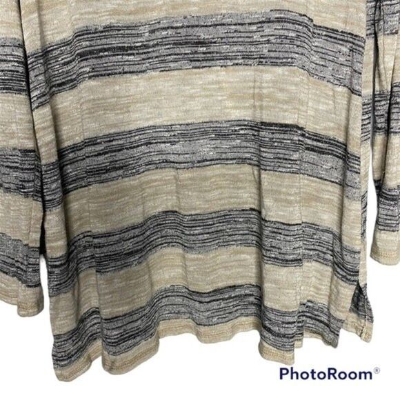 5/$25 Signature Studio Black Tan Striped Knit Scoop Neck Long Sleeve Sweater 1X - Picture 6 of 8